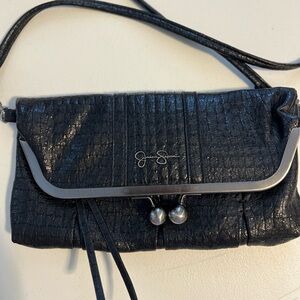 Jessica Simpson Black Croc-Embossed Clutch